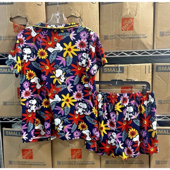 Munki Munki Peanuts Pajama Set Women Medium Snoopy Floral Short Sleeve Top Short - Picture 6 of 11